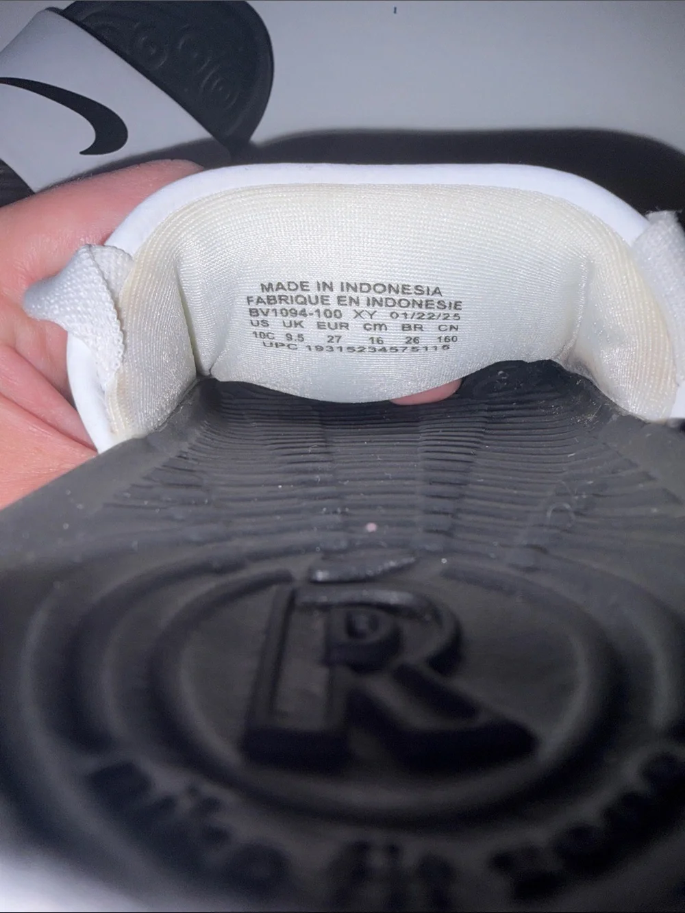 Nike Kids White and Black Slide Sandals with Swoosh